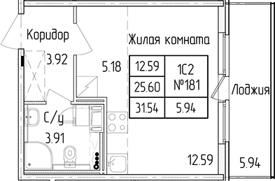 Квартира студия 25.6 м², 4/4 эт., ЖК «Любоград в Стрельне»